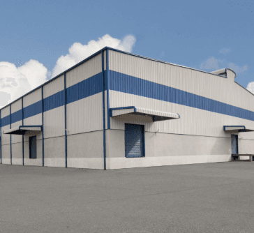 Blue and white building exterior